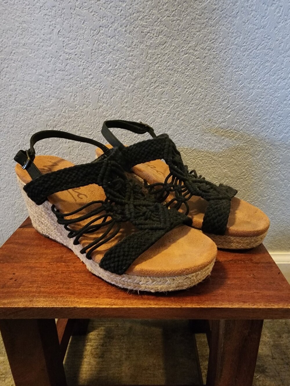 Zodiac Black Braided Espadrille Wedge Sandals